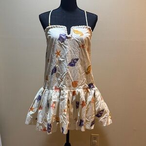 Line & Dot White Mini Dress with Purple and Orange Accents